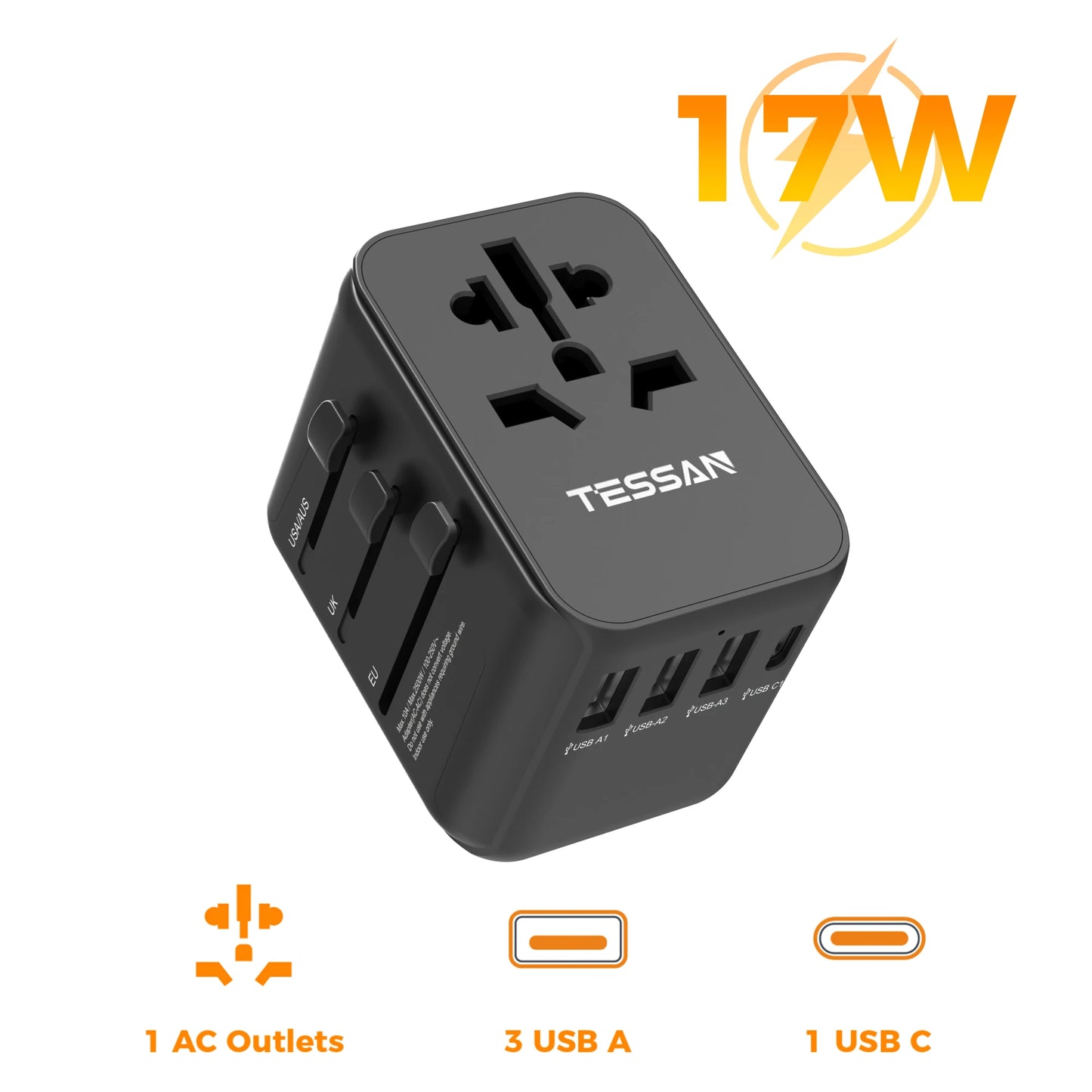 adaptador de viagem black 17w 3u1c
