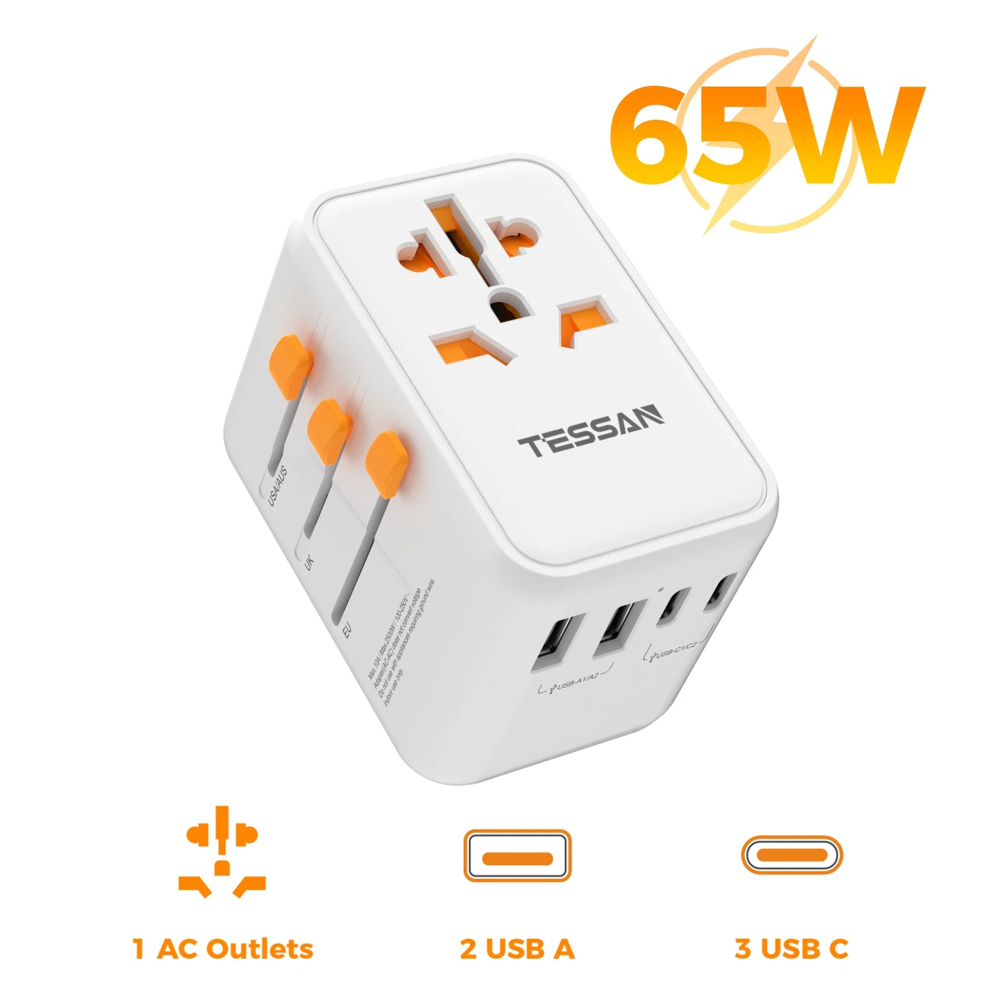 adaptador de viagem branco e 65w