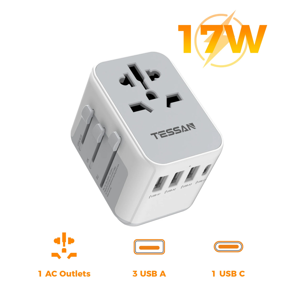 adaptador de viagem gray 17w 3u1c