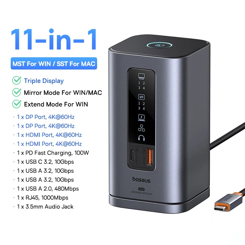 hub usb-c baseus hdmi dp 11 em 1