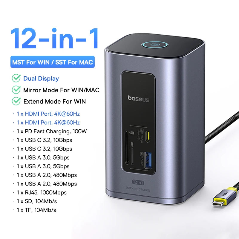 hub usb-c baseus hdmi sd tf 12 em 1