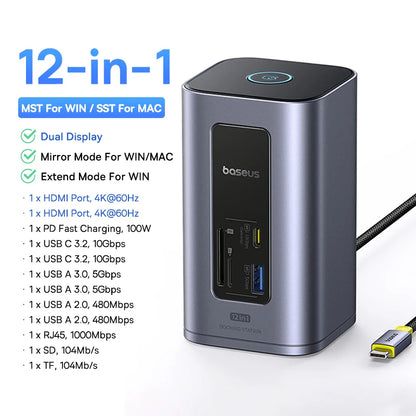hub usb-c baseus hdmi sd tf 12 em 1