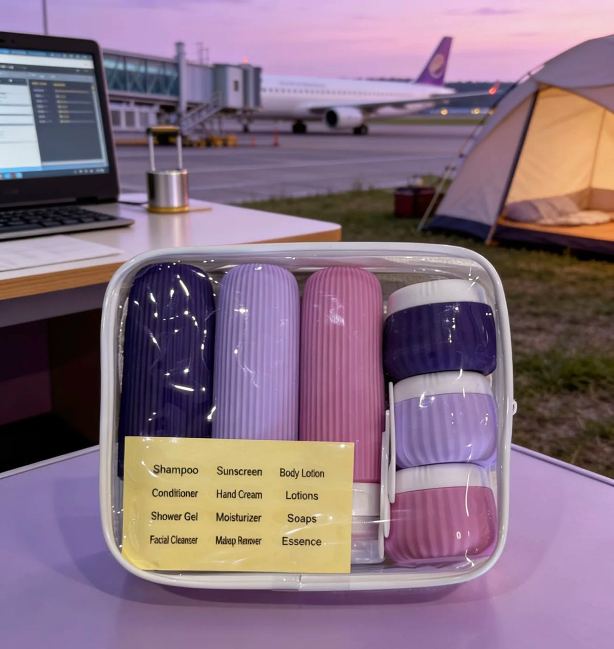 kit de viagem roxo