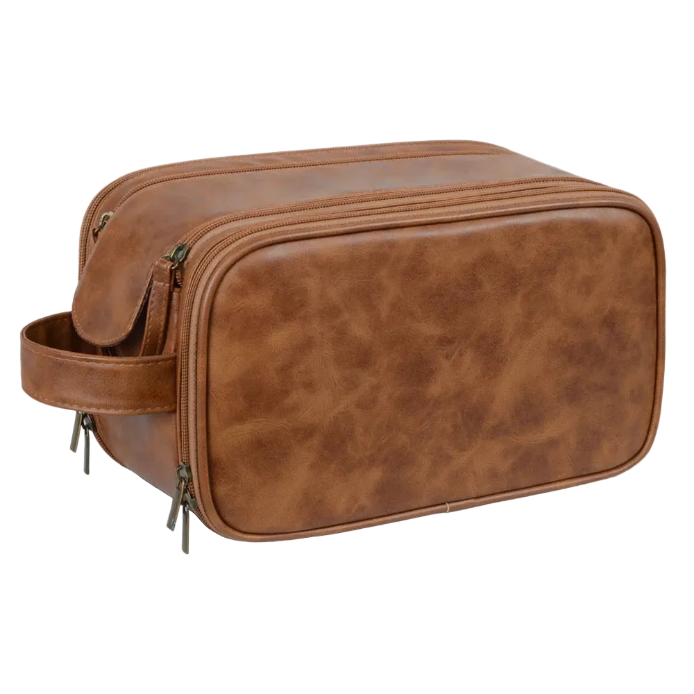 nécessaire de viagem claro e marrom