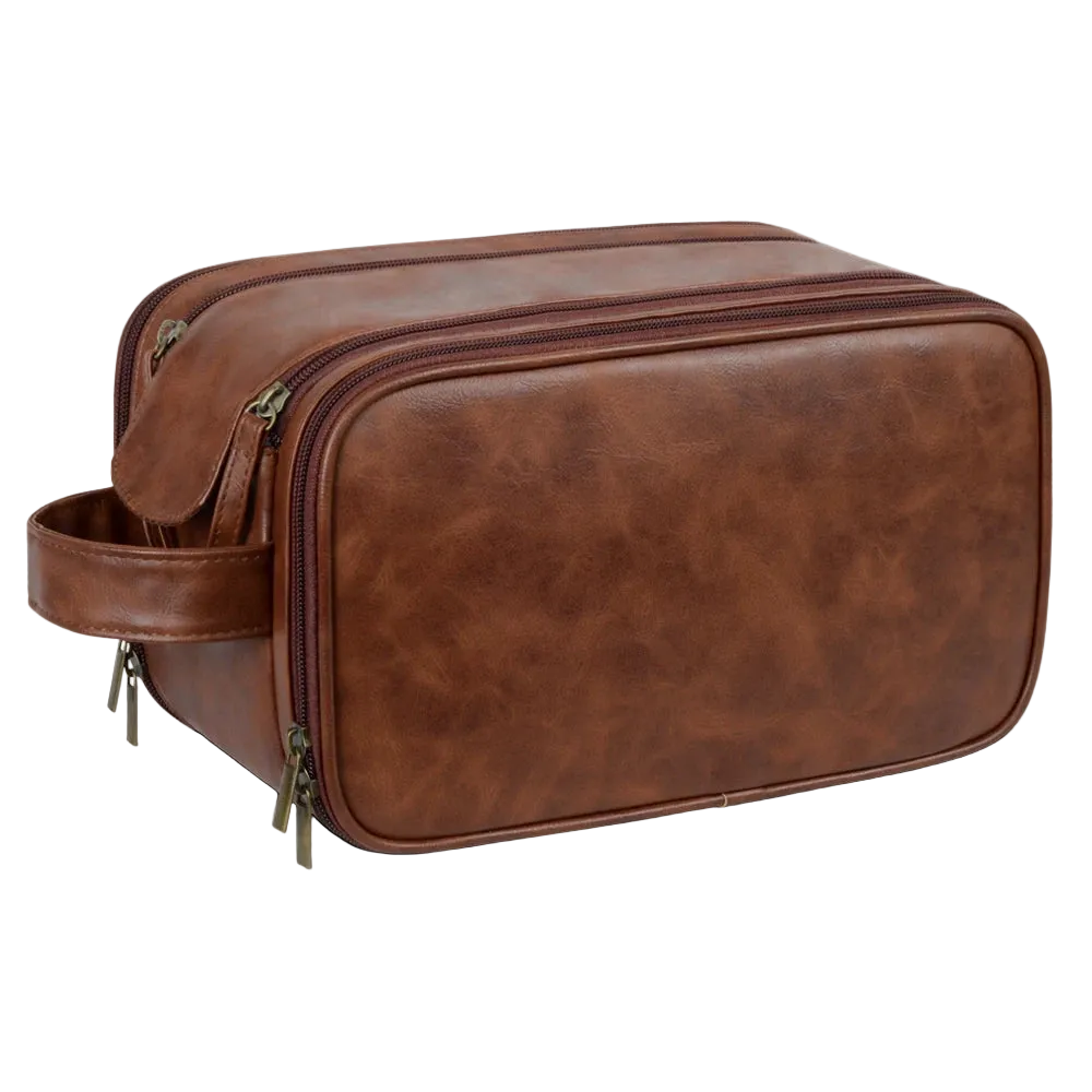nécessaire de viagem vermelho e marrom